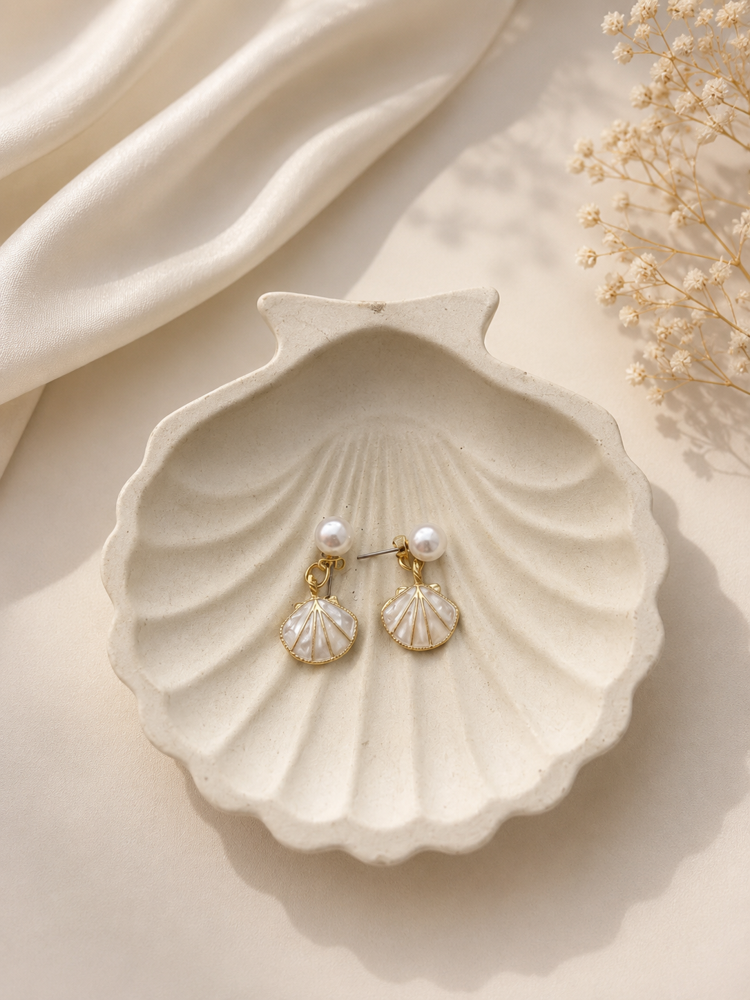 Pearl Seashell Drop Earrings