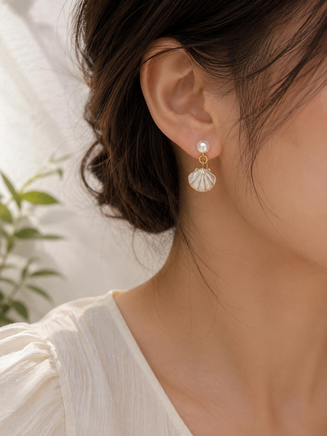 Pearl Seashell Drop Earrings