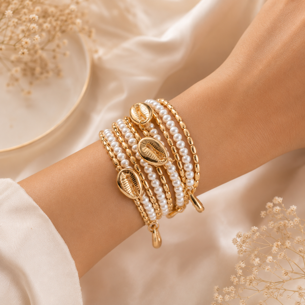 Pearl Tide Charm Wrap Bracelet