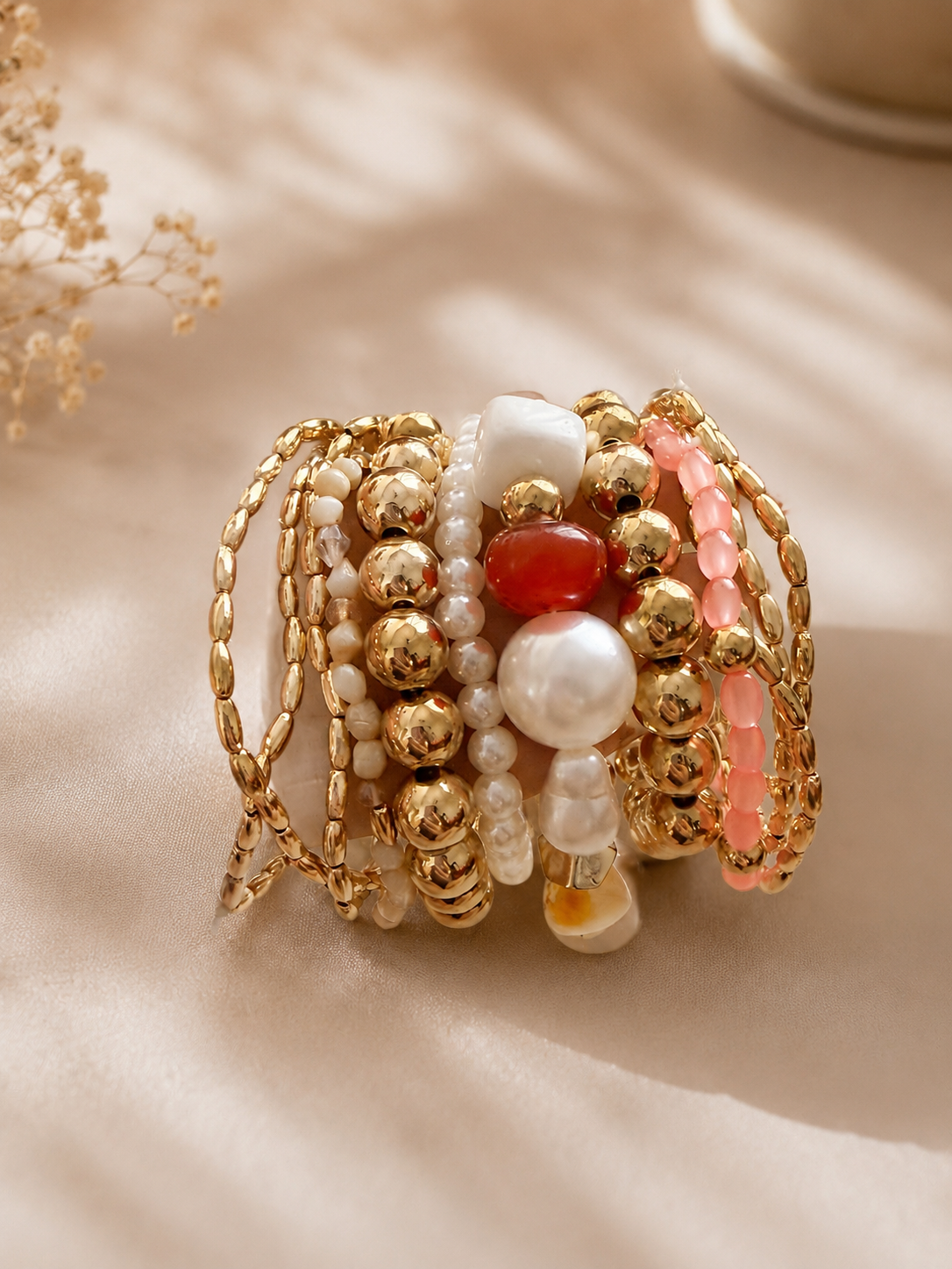 Aurora Pearl Charm Bracelet Stack