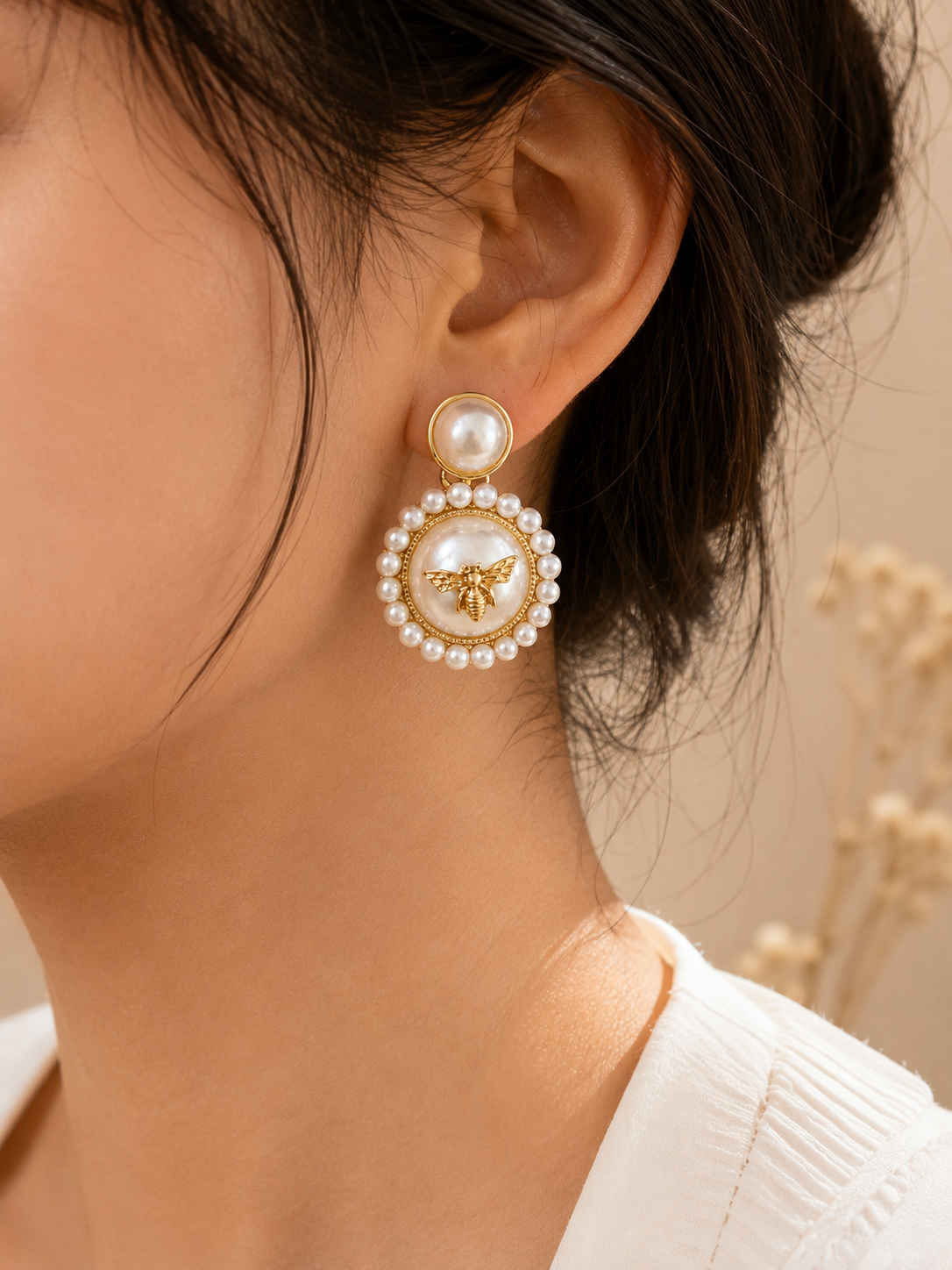 Pearl Royale Bee Earrings