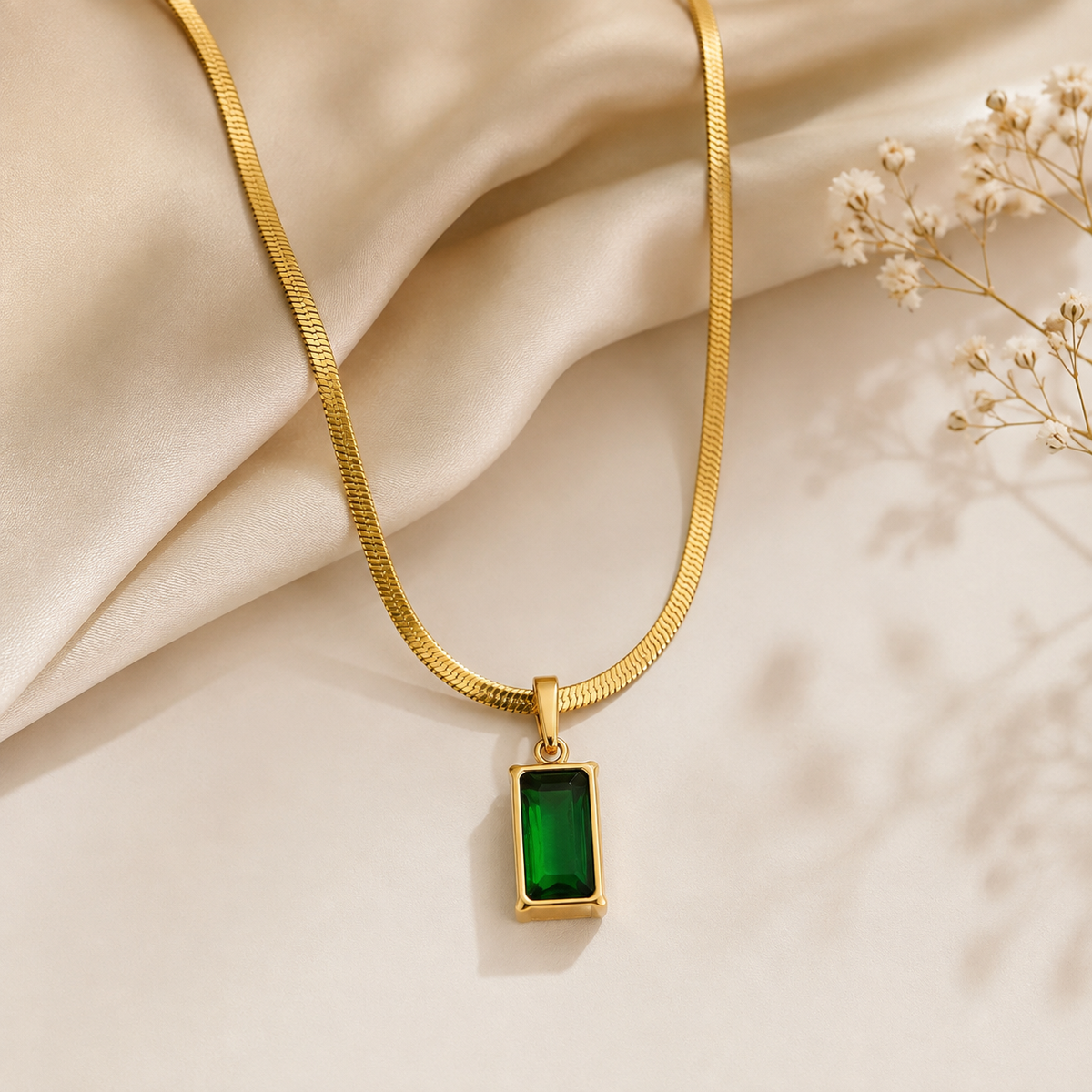 Emerald Snake Chain Necklace