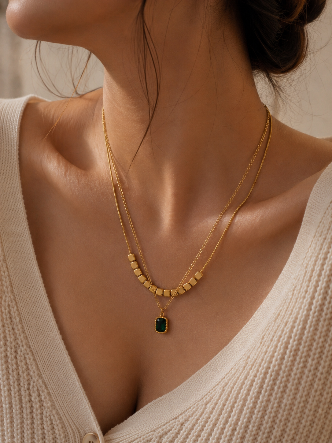 Emerald Glow Layered Necklace