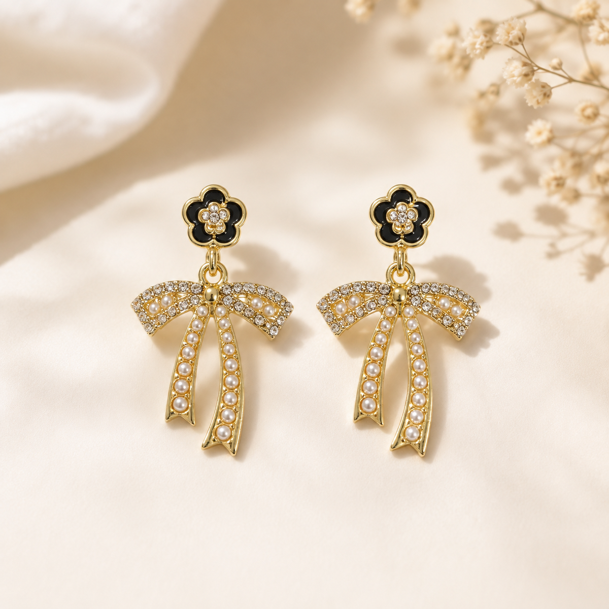 Elegant Bow Pearl Drop Earrings