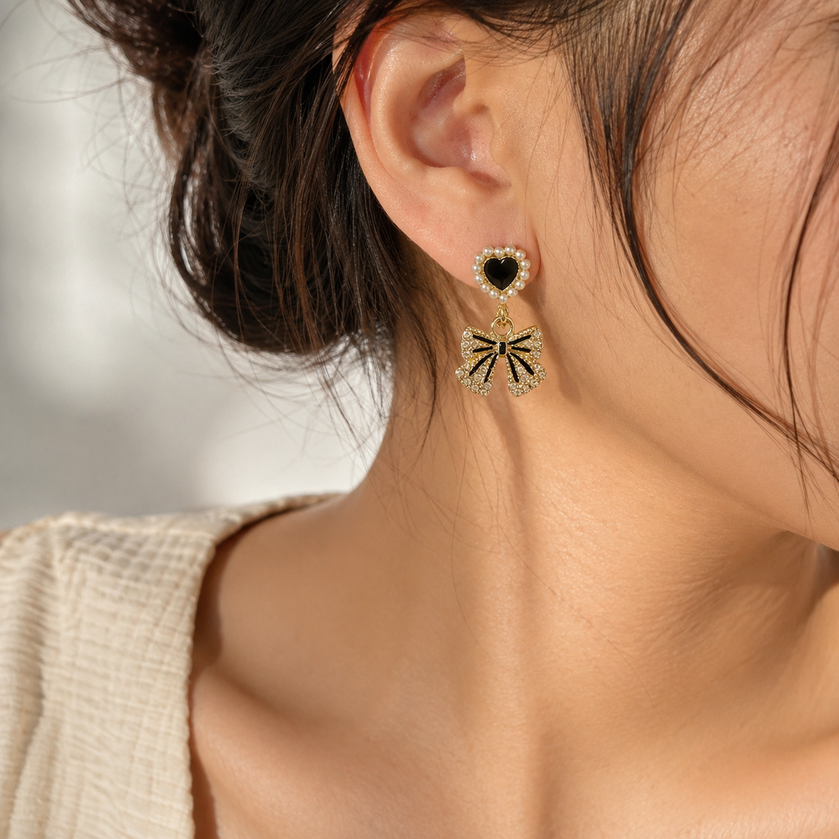 Black Heart Bow Earrings