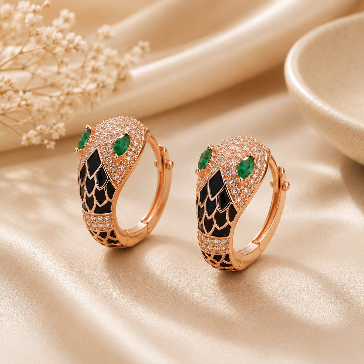 Emerald Serpent Hoop Earrings