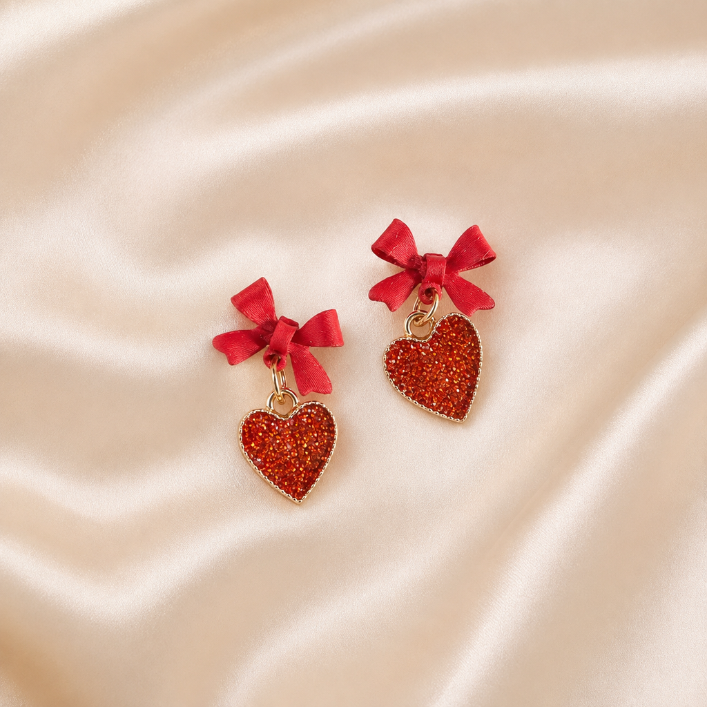 Red Bow Heart Earrings