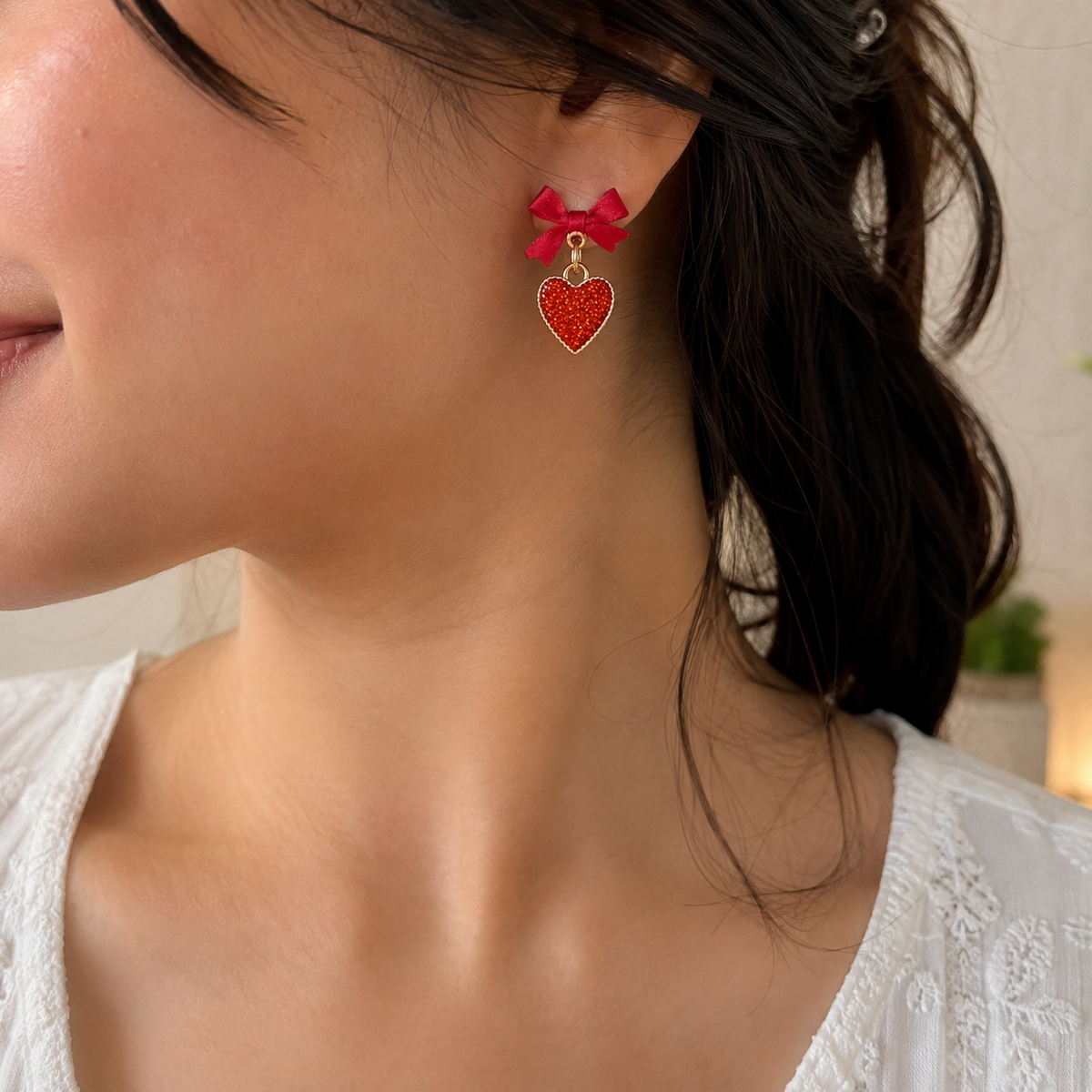 Red Bow Heart Earrings